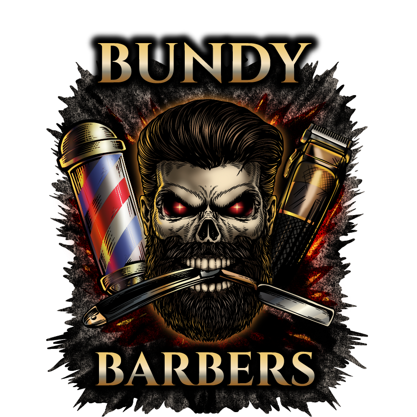 Cartoon artwork of skull with a barber switchblade in mouth